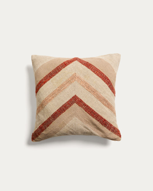 Housse de coussin Taraia en coton et viscose terracotta et beige 45 x 45 cm