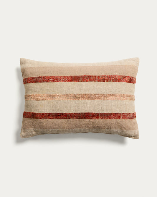 Housse de coussin Taraia en coton et viscose terracotta et beige 40 x 60 cm