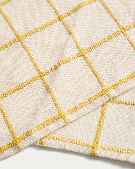 Chemin de table Adesta en coton 100 % écru à carreaux jaunes 50 x 150 cm