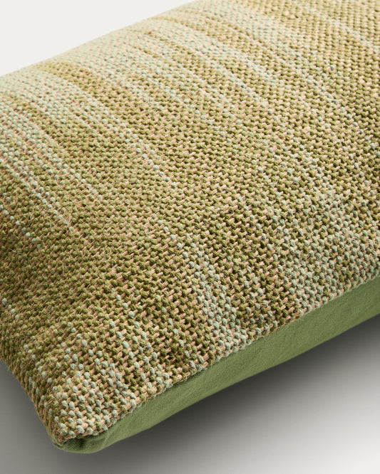 Housse de coussin Liroda en jute avec motif ikat vert 40 x 60 cm