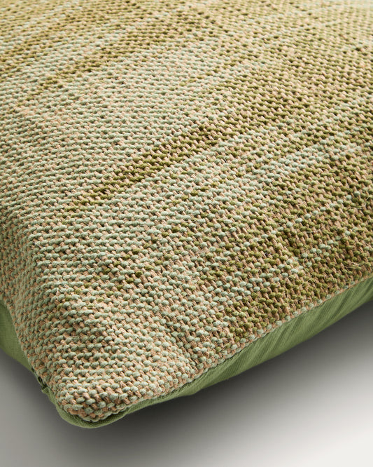 Housse de coussin Liroda en jute avec motif ikat vert 50 x 50 cm