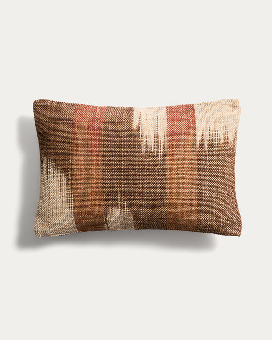 Housse de coussin Domira en jute avec motif ikat multicolore 40 x 60 cm
