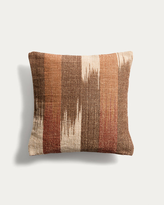 Housse de coussin Domira en jute avec motif ikat multicolore 50 x 50 cm