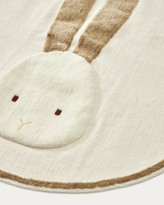 Tapis rond Yanil en coton beige petit lapin Ø 100 cm
