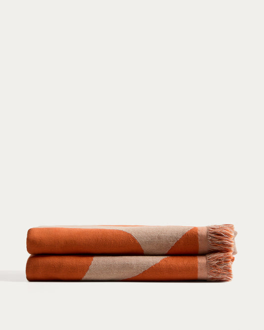 Couverture Niore réversible en coton 100 % orange et beige 130 x 170 cm