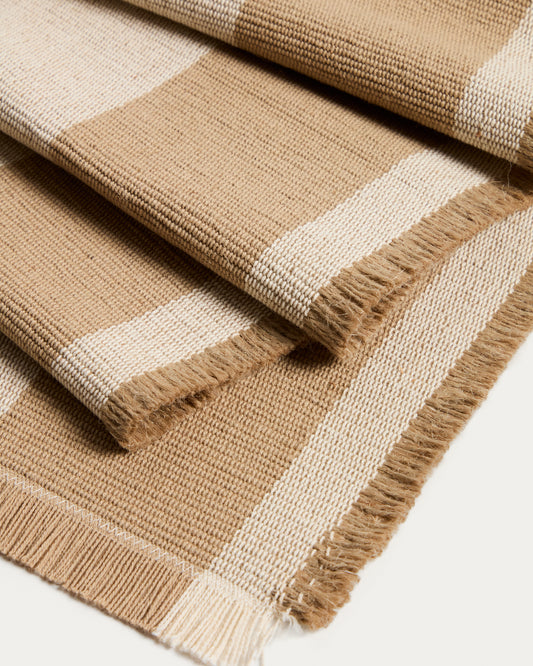 Chemin de table Daltan en coton-jute à rayures beiges 50 x 150 cm