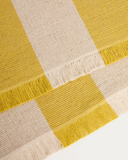 Chemin de table Daltan en coton-jute à rayures jaunes 50 x 150 cm