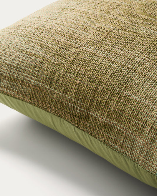 Housse de coussin de sol Liroda en jute avec motif ikat vert 70 x 70 cm