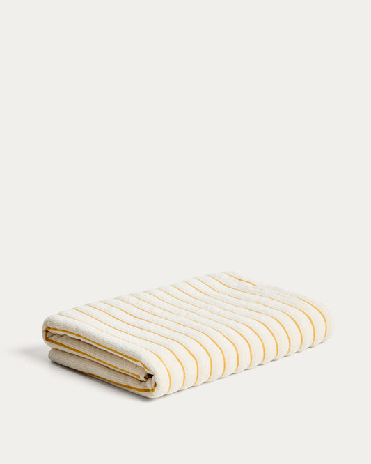 Serviette Dorane 100 % coton avec rayures jaunes 100 x 150 cm