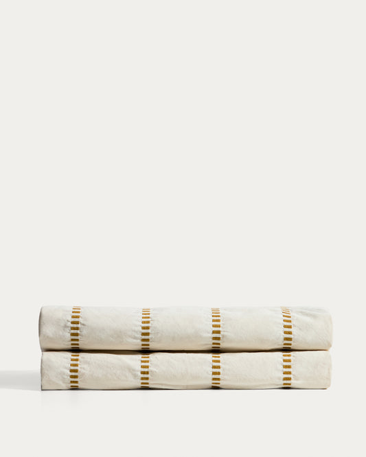 Couvre-lit Lidala 100 % coton jacquard à rayures moutarde pour lit de 90/135 cm