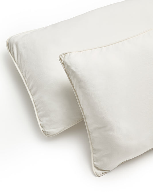 Ensemble Sirale de 2 taies d’oreiller 100 % satin de coton fini lavé blanc 50 x 70 cm