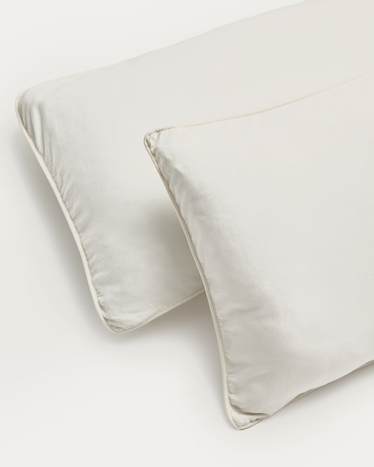 Ensemble Sirale de 2 taies d’oreiller 100 % satin de coton fini lavé blanc 50 x 80 cm