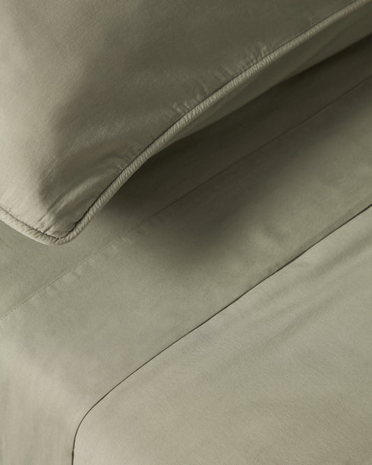 Drap Sirale 100 % satin de coton fini lavé vert pour lit de 90 cm