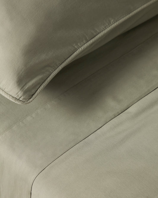 Drap Sirale 100 % satin de coton fini lavé vert pour lit de 180 cm