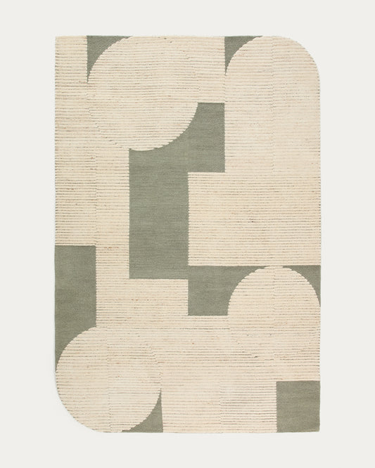 Bralen green and beige jacquard wool rug 200 x 300 cm