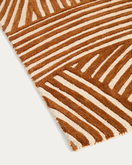 Tapis Poreni en laine jacquard beige contrasté 200 x 300 cm