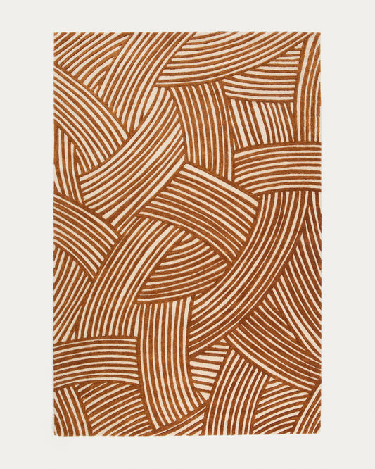 Tapis Poreni en laine jacquard beige contrasté 200 x 300 cm