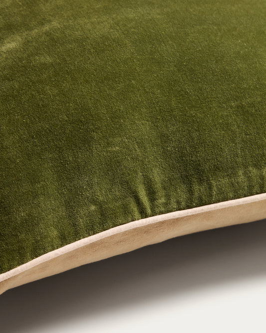 Housse de coussin Ovelin en velours vert et écru 45 x 45 cm