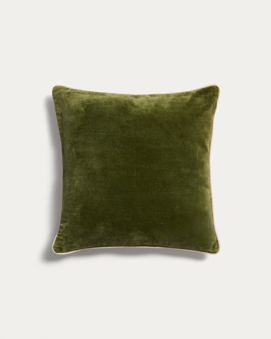Housse de coussin Ovelin en velours vert et écru 45 x 45 cm
