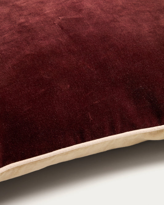 Housse de coussin Ovelin en velours grenat et écru 45 x 45 cm