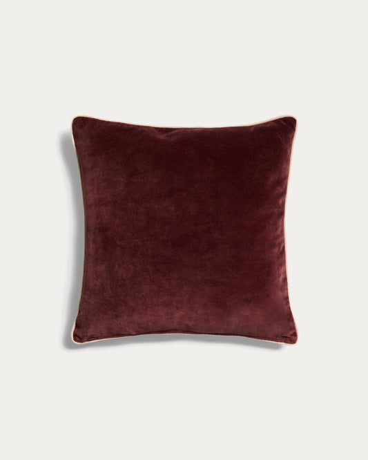 Housse de coussin Ovelin en velours grenat et écru 45 x 45 cm