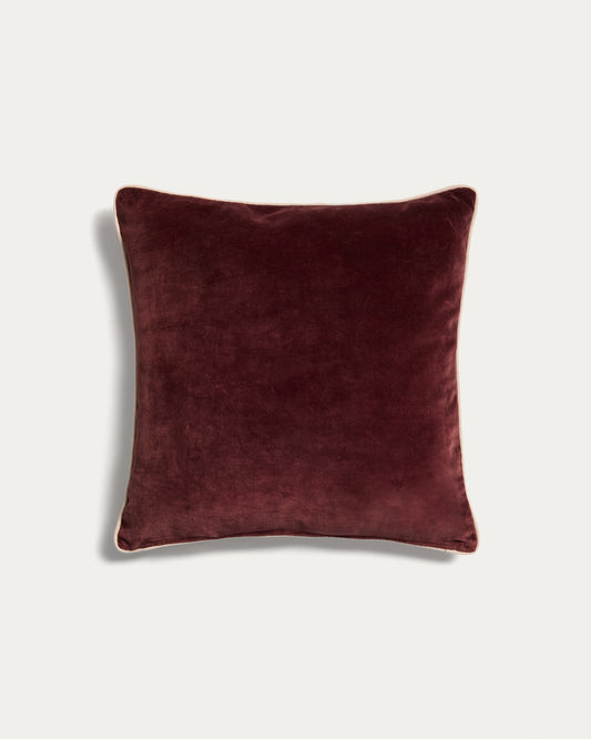 Housse de coussin Ovelin en velours grenat et écru 45 x 45 cm