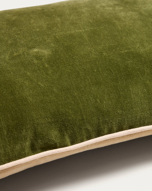 Housse de coussin Ovelin en velours vert et écru 30 x 50 cm