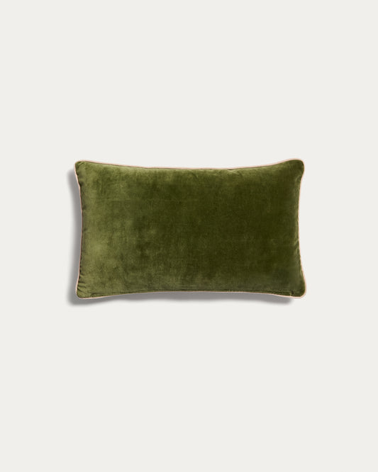 Housse de coussin Ovelin en velours vert et écru 30 x 50 cm