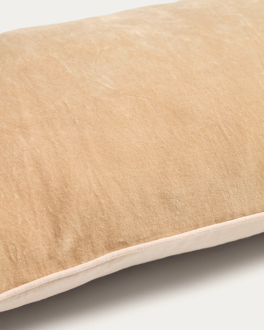 Housse de coussin Ovelin en velours beige et écru 30 x 50 cm