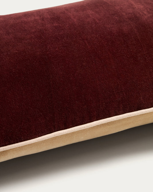 Housse de coussin Ovelin en velours grenat et écru 30 x 50 cm
