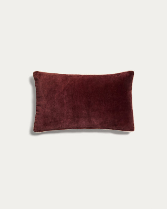 Housse de coussin Ovelin en velours grenat et écru 30 x 50 cm