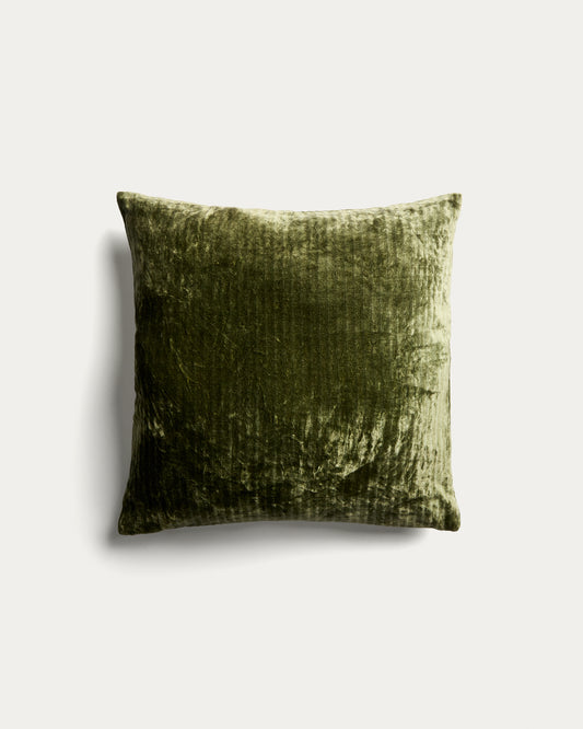 Housse de coussin Caril 100 % coton jacquard velours vert 45 x 45 cm
