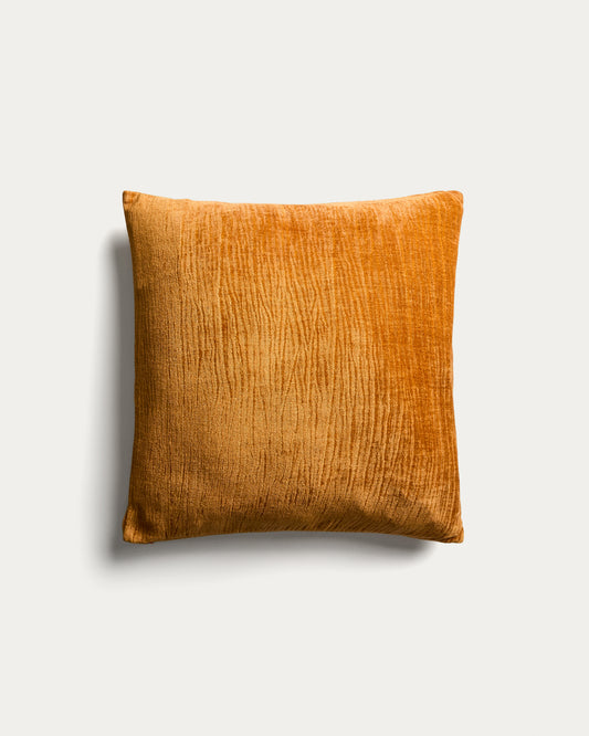 Housse de coussin Vori 100 % coton effet froissé orange 50 x 50 cm