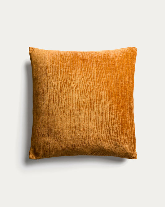 Housse de coussin Vori 100 % coton effet froissé orange 50 x 50 cm