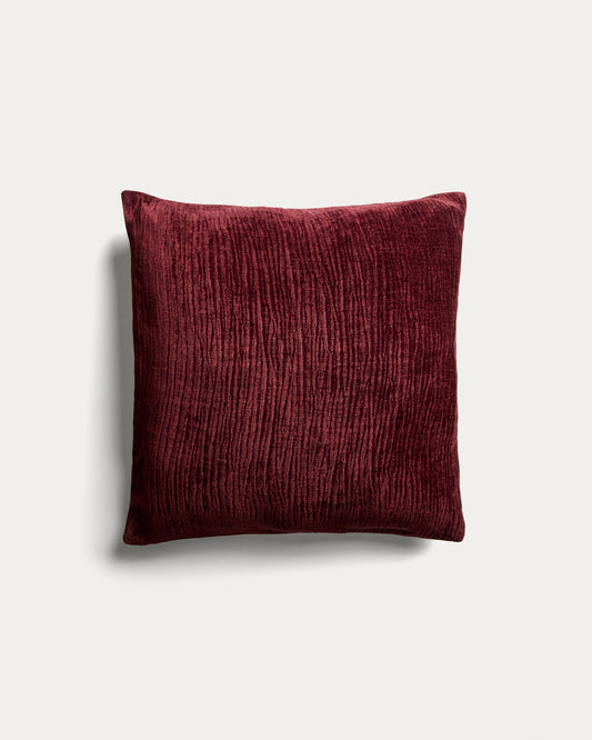 Housse de coussin Vori 100 % coton effet froissé grenat 50 x 50 cm