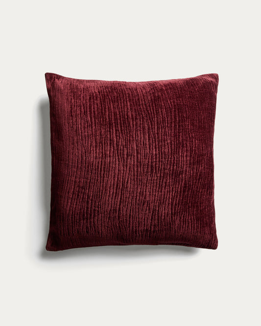 Housse de coussin Vori 100 % coton effet froissé grenat 50 x 50 cm