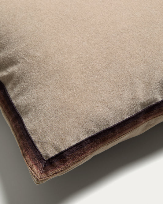 Housse de coussin Niroi 100 % coton velours beige avec détail ruban 60 x 60 cm