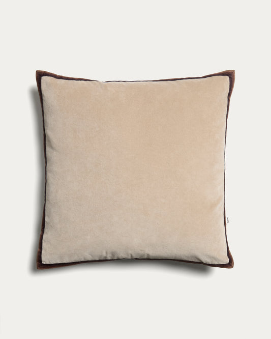 Housse de coussin Niroi 100 % coton velours beige avec détail ruban 60 x 60 cm
