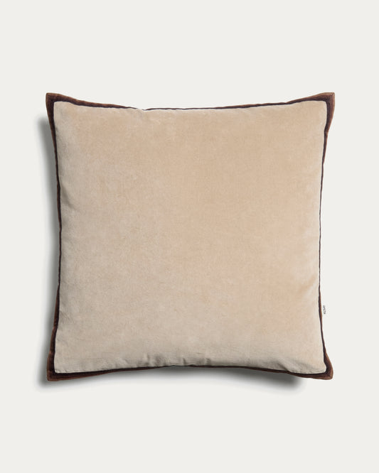 Housse de coussin Niroi 100 % coton velours beige avec détail ruban 60 x 60 cm