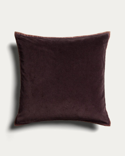 Housse de coussin Niroi 100 % coton velours marron avec détail ruban 60 x 60 cm