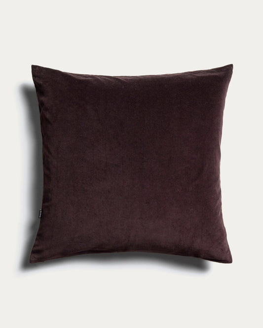 Housse de coussin Niroi 100 % coton velours marron avec détail ruban 60 x 60 cm