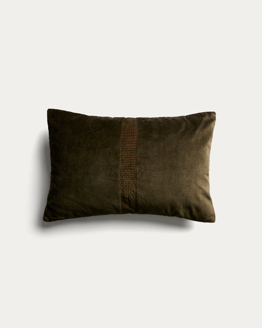 Housse de coussin Tavre en velours vert avec détail brodé 30 x 50 cm