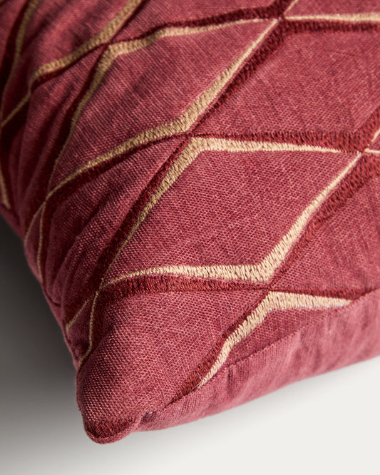 Housse de coussin Branel en micro-velours avec broderie grenat 45 x 45 cm