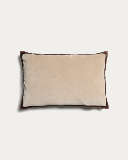 Niroi 100% beige velvet cotton cushion cover with ribbon detail 40 x 60 cm
