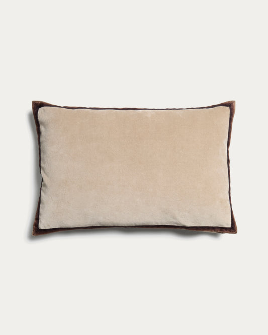 Housse de coussin Niroi 100 % coton velours beige avec détail ruban 40 x 60 cm