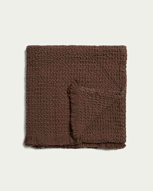 Couverture Nulina 100 % coton gaufré marron 130 x 170 cm
