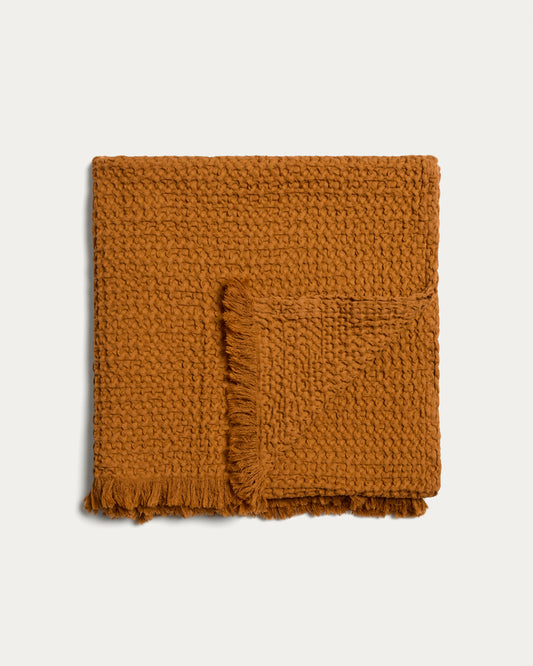Couverture Nulina 100 % coton gaufré moutarde 130 x 170 cm