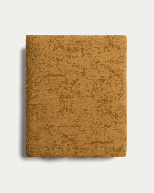 Couvre-lit Sorava 100 % coton jacquard moutarde pour lit de 150/160 cm