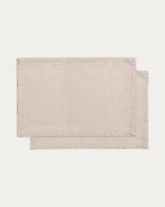 Ensemble Lerava de 2 sets de table en coton avec fini lavé gris pierre 35 x 50 cm