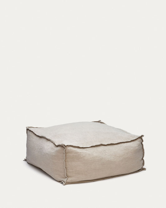Pouf Forallac 100% lin beige 50 x 50 cm